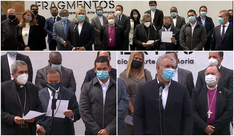 Luego de una reunión conjunta entre los líderes religiosos y el Presidente de la República, Iván Duque Márquez, los representantes de distintas confesiones religiosas emitieron un comunicado en el que exponen el llamado que hacen al Gobierno Nacional para superar la difícil situación que enfrenta hoy el país.